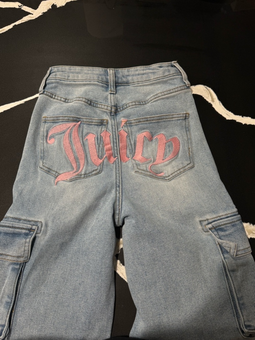 Juicy Couture Light Blue Cargo Jeans with Pink Back Logo